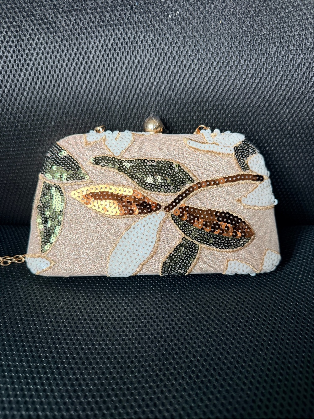 Embellished Sequin Leaf Evening Clutch - Blush Pink